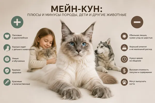 Мейн-кун: плюсы и минусы породы, дети и другие животные