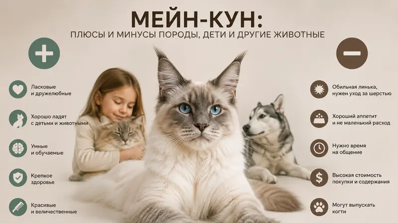 Мейн-кун: плюсы и минусы породы, дети и другие животные
